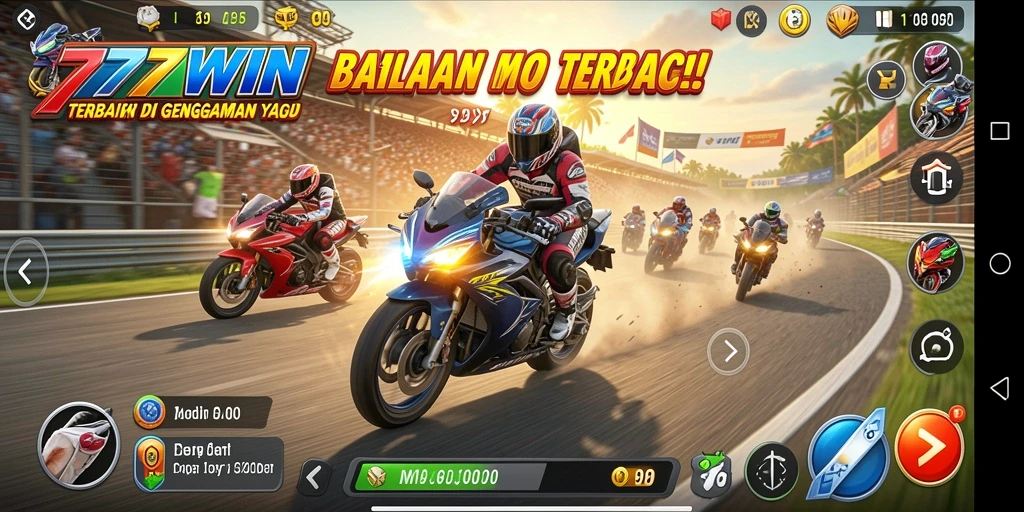 Screenshot gameplay menampilkan balapan motor yang seru di berbagai trek.