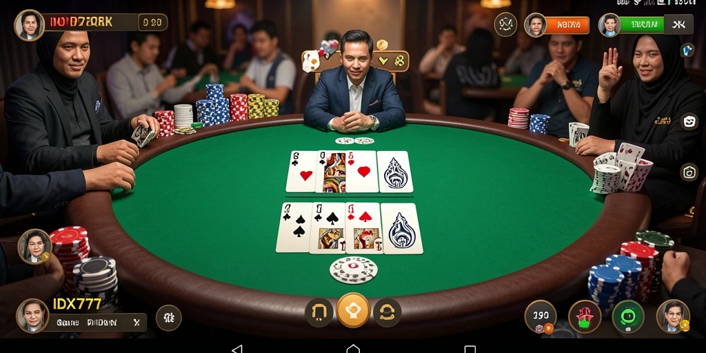 Tampilan menarik dari gameplay seru di IDX777 yang menampilkan strategi Poker.