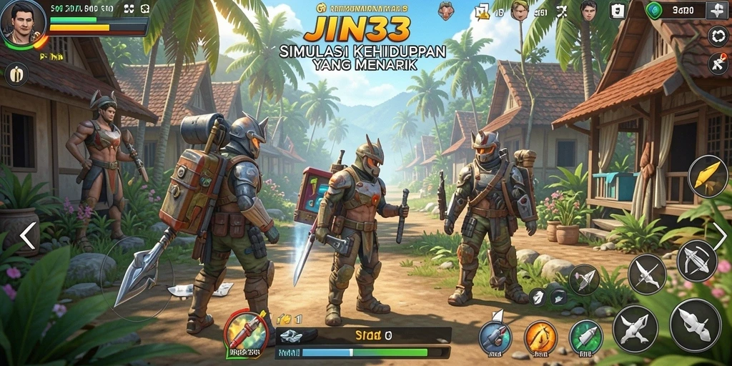 Screenshot JIN33 menunjukkan interaksi karakter dalam simulasi kehidupan.