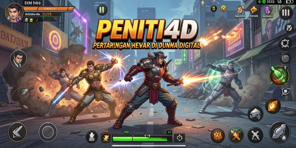 Screenshot gameplay PENITI4D menampilkan aksi pertarungan seru antara karakter.