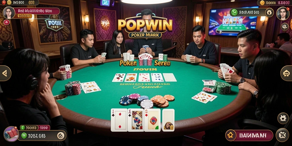 Tangkapan layar gameplay <strong>POPWIN</strong> yang menunjukkan suasana permainan poker yang seru.
