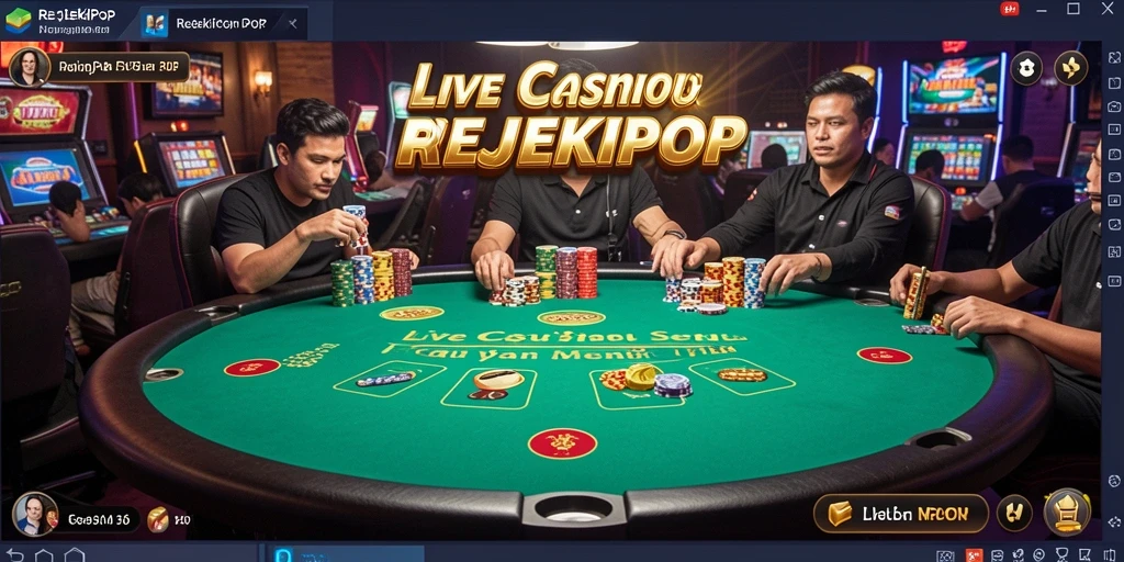 Screenshot gameplay REJEKIPOP Live Casino dengan dealer profesional dan interaksi langsung.