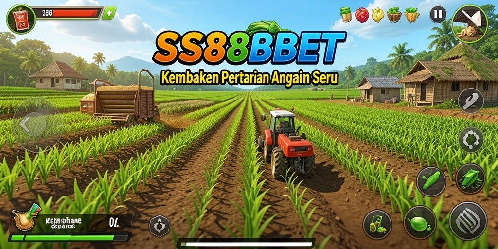 Screenshot gameplay SS88BET menampilkan ladang yang subur dan hewan ternak yang bahagia.