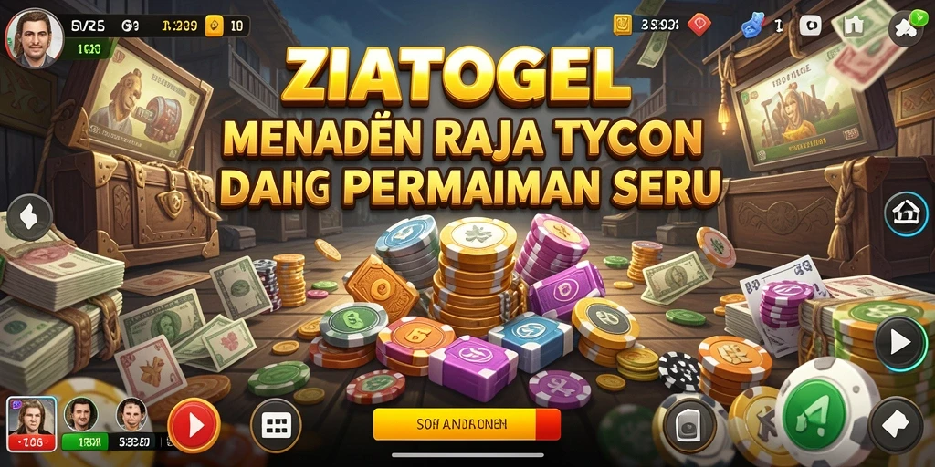 Screenshot gameplay ZIATOGEL menampilkan suasana bisnis yang dinamis.
